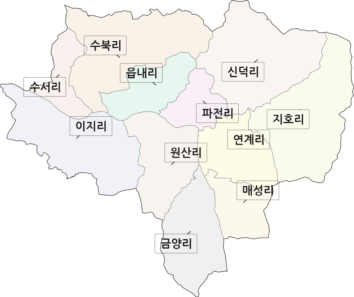 대구광역시 군위군 의흥면 법정동 리 구분 행정구역 경계 지도