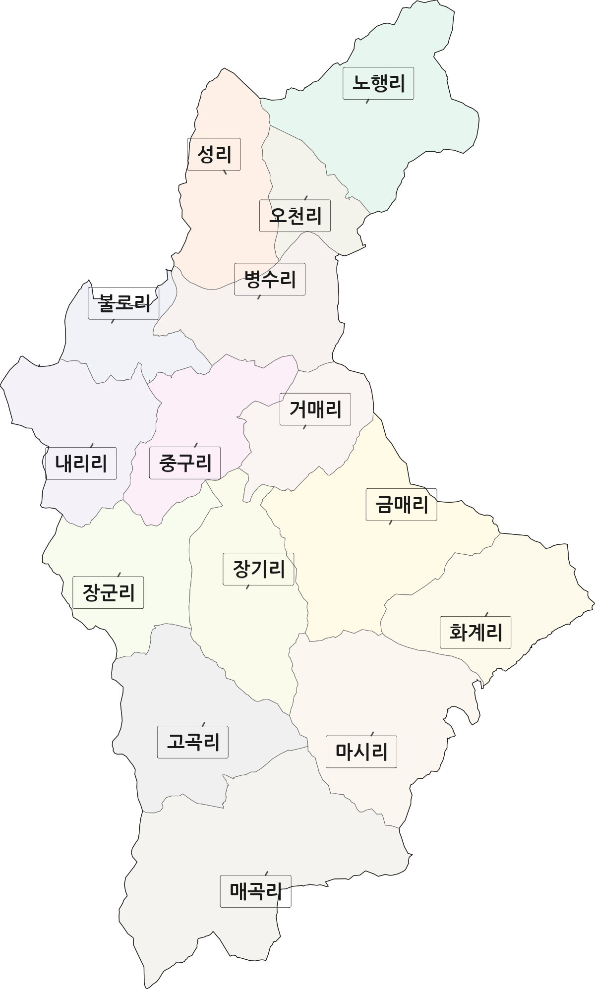 대구광역시 군위군 효령면 법정동 리 구분 행정구역 경계 지도