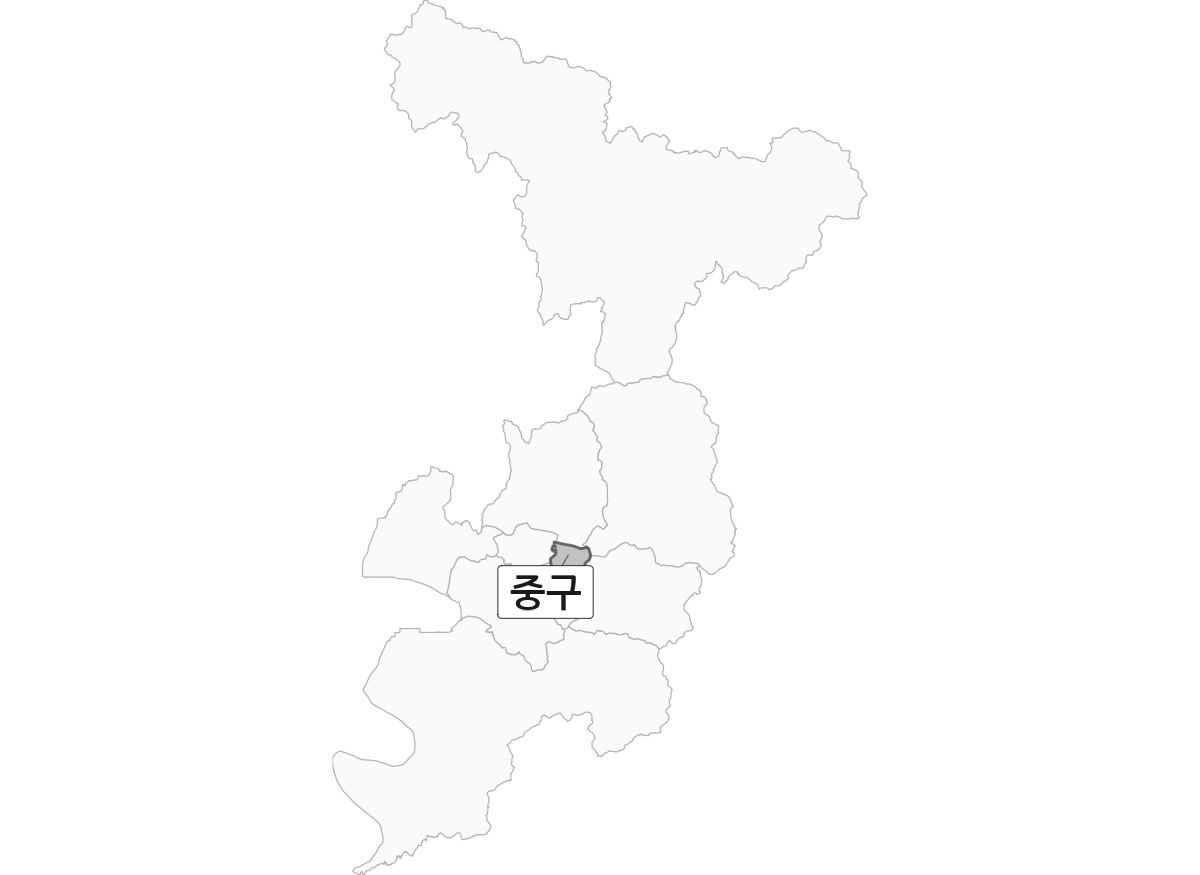 대구광역시 범위 내 중구 행정구역 경계 지도