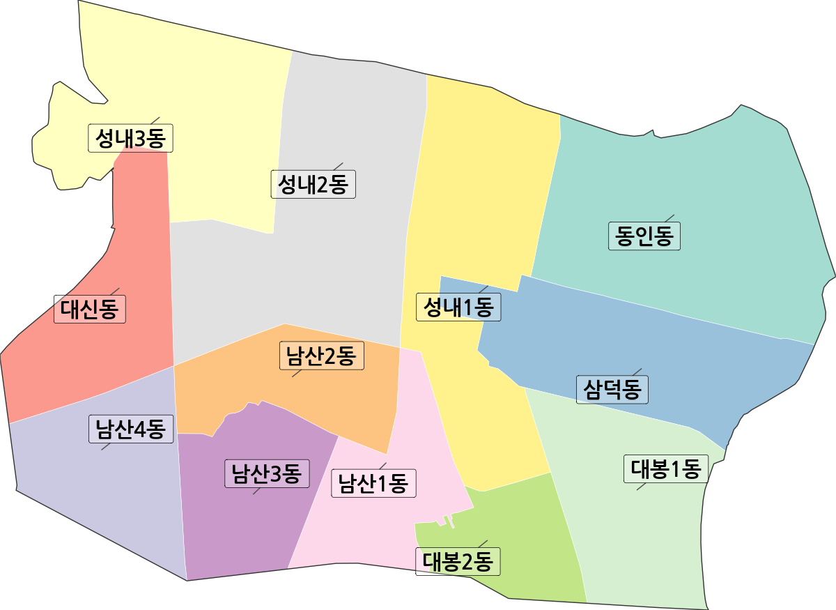 대구광역시 중구 행정동 행정구역 경계 지도