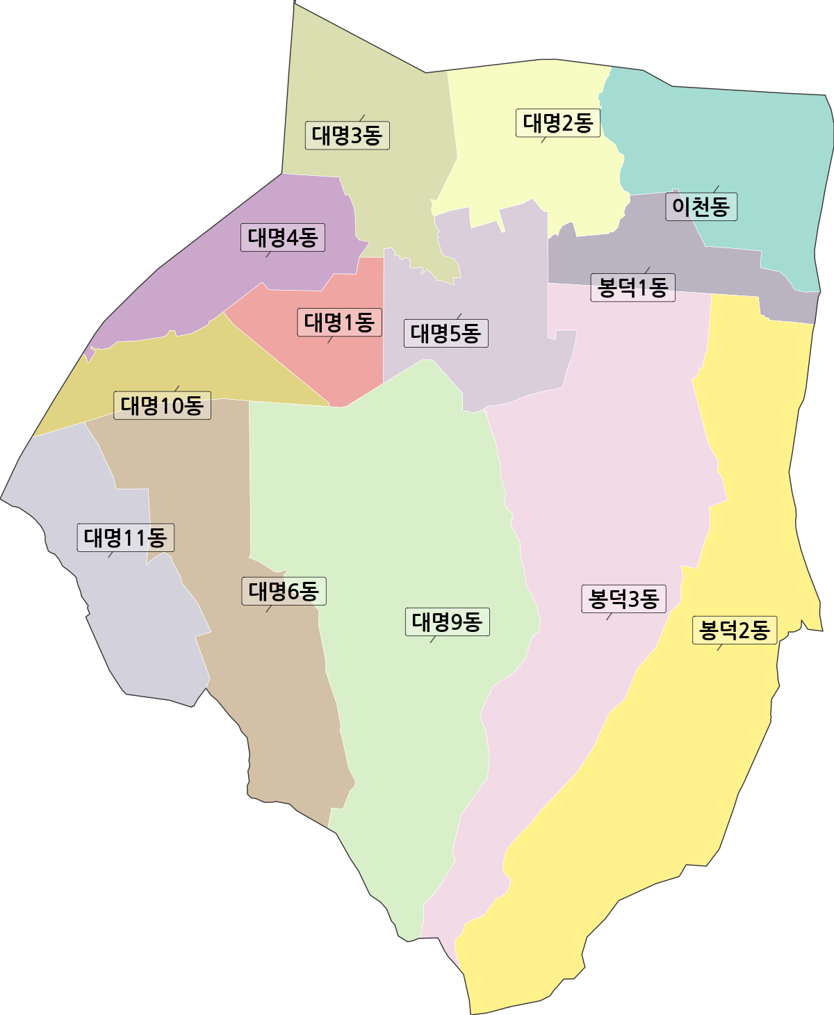 대구광역시 남구 행정동 행정구역 경계 지도