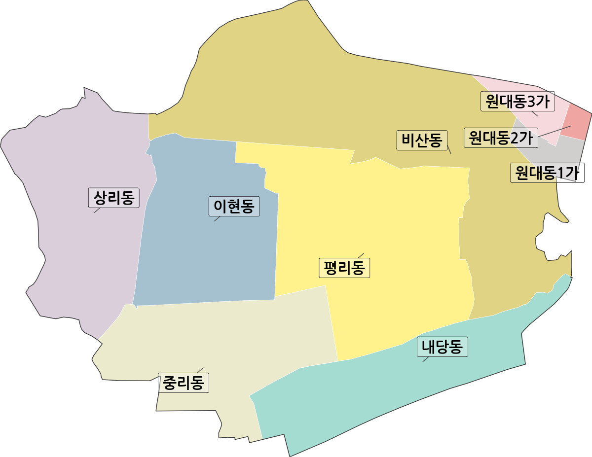 대구광역시 서구 법정동 행정구역 경계 지도