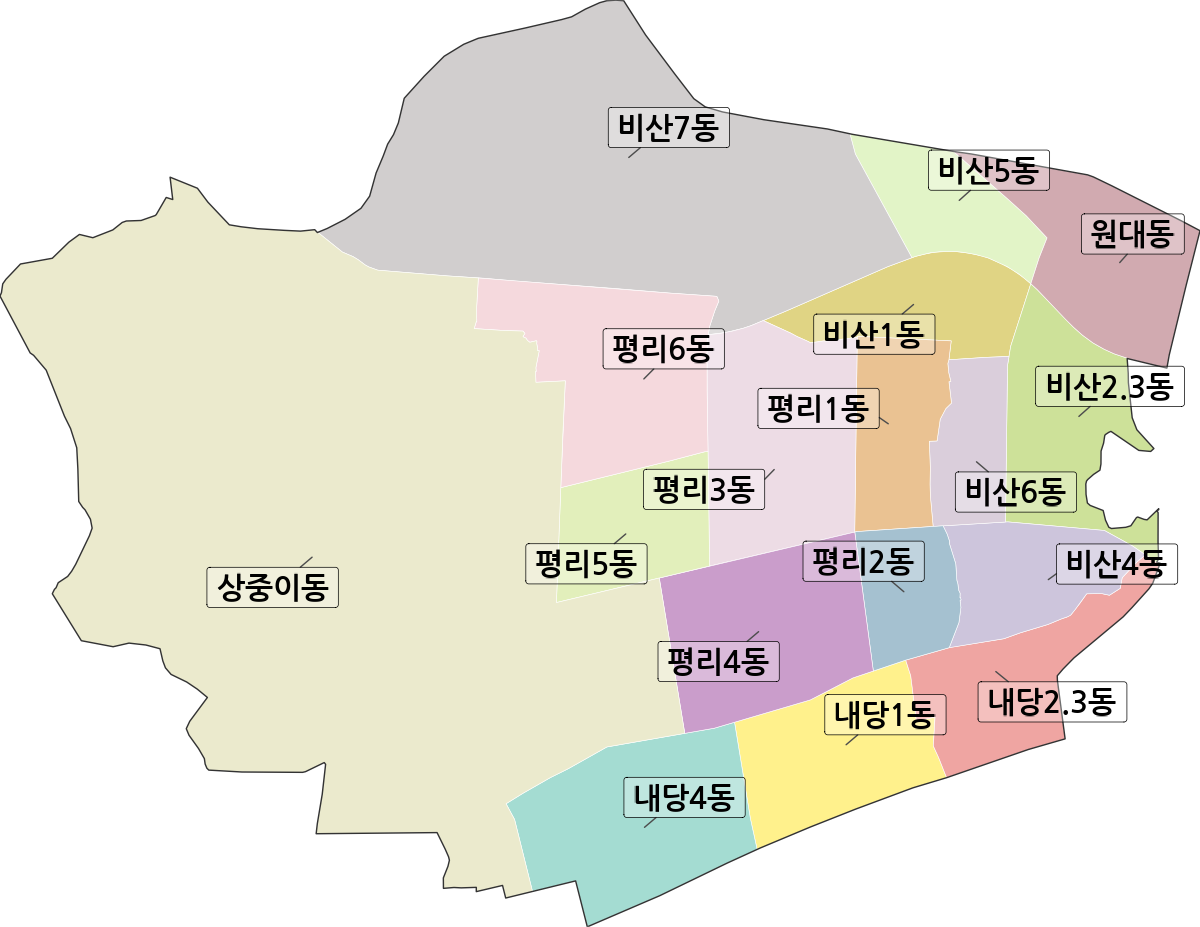 대구광역시 서구 행정동 행정구역 경계 지도