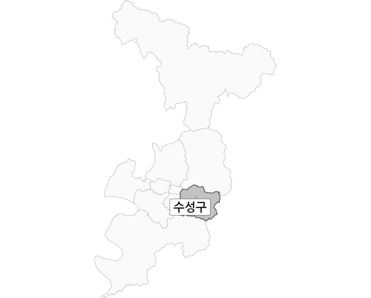 대구광역시 범위 내 수성구 행정구역 경계 지도