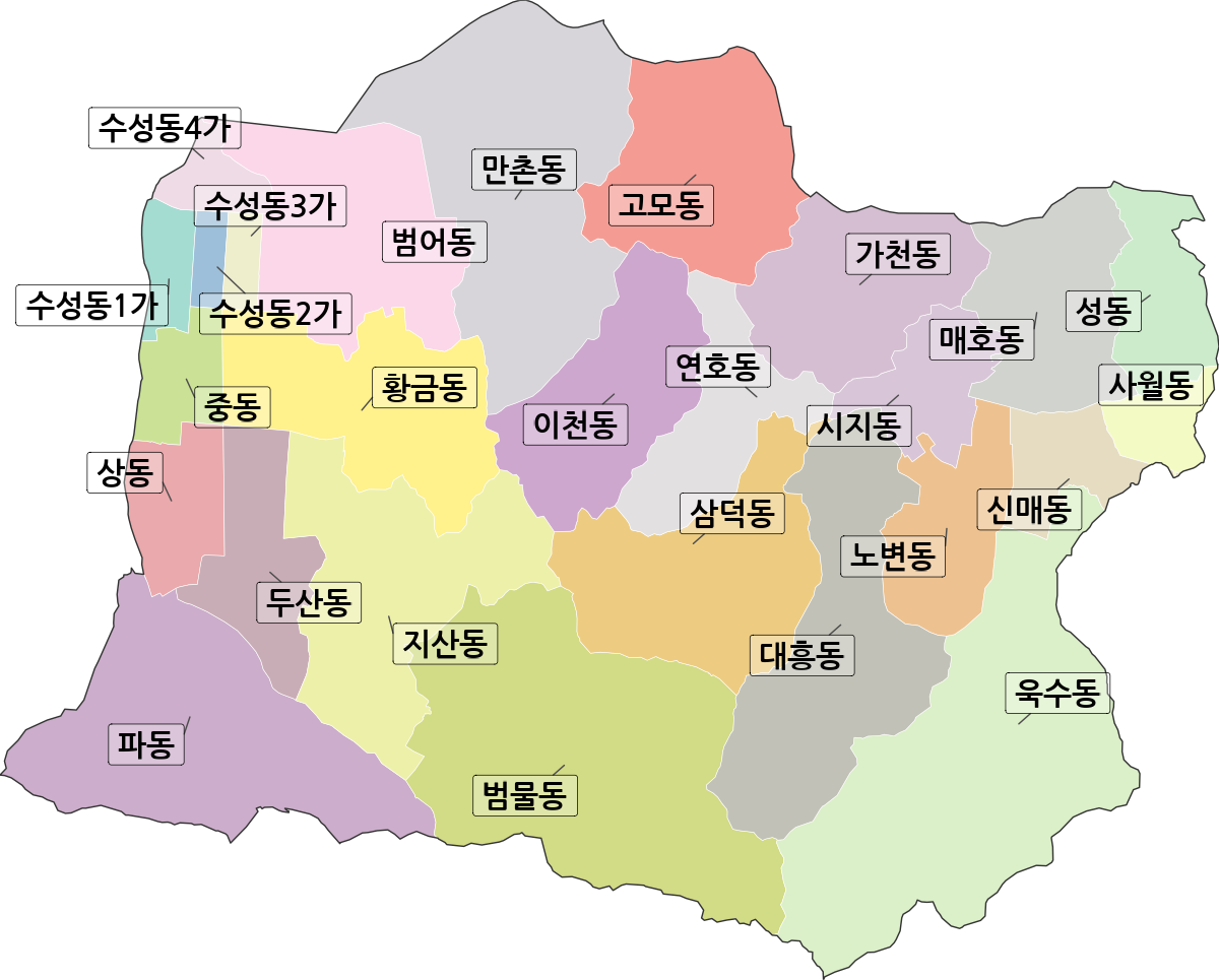 대구광역시 수성구 법정동 행정구역 경계 지도