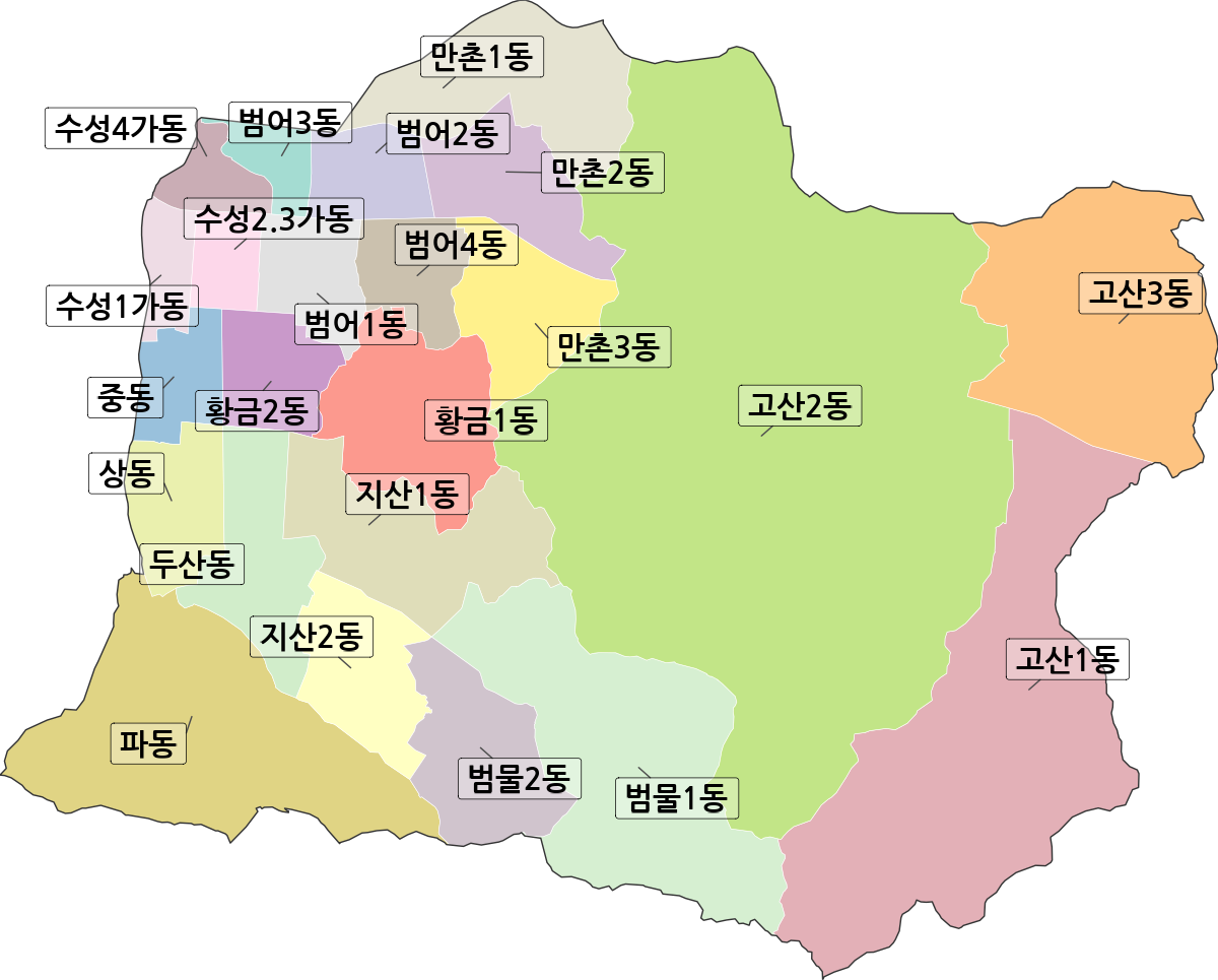 대구광역시 수성구 행정동 행정구역 경계 지도