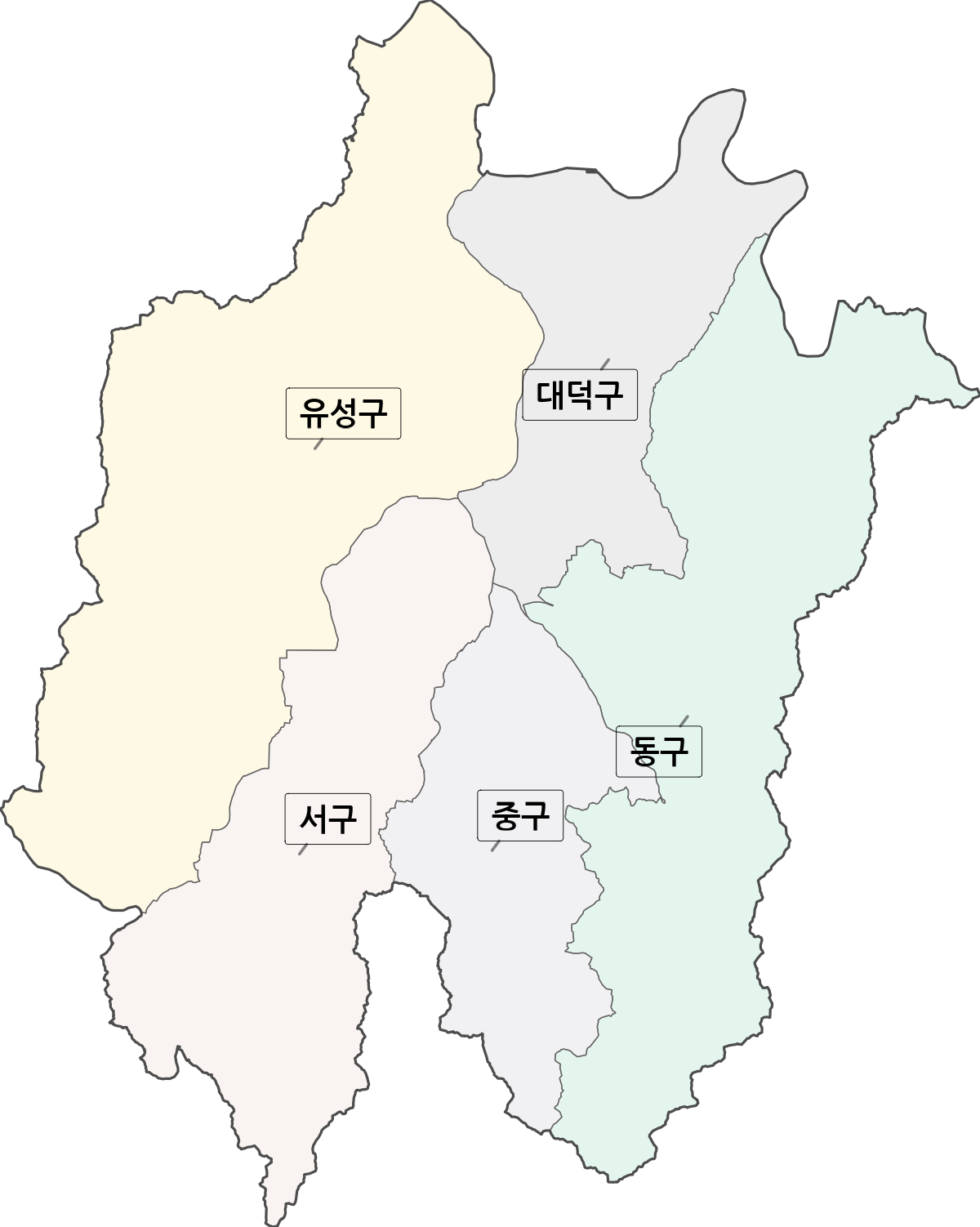 대전광역시 행정구역 경계 지도