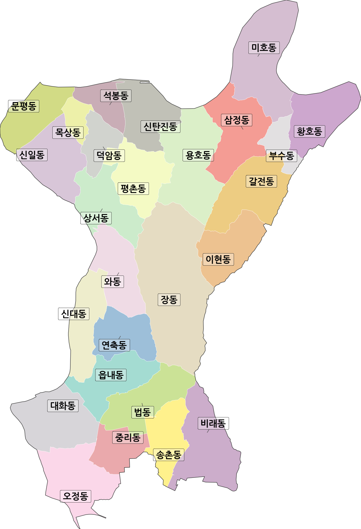 대전광역시 대덕구 법정동 행정구역 경계 지도