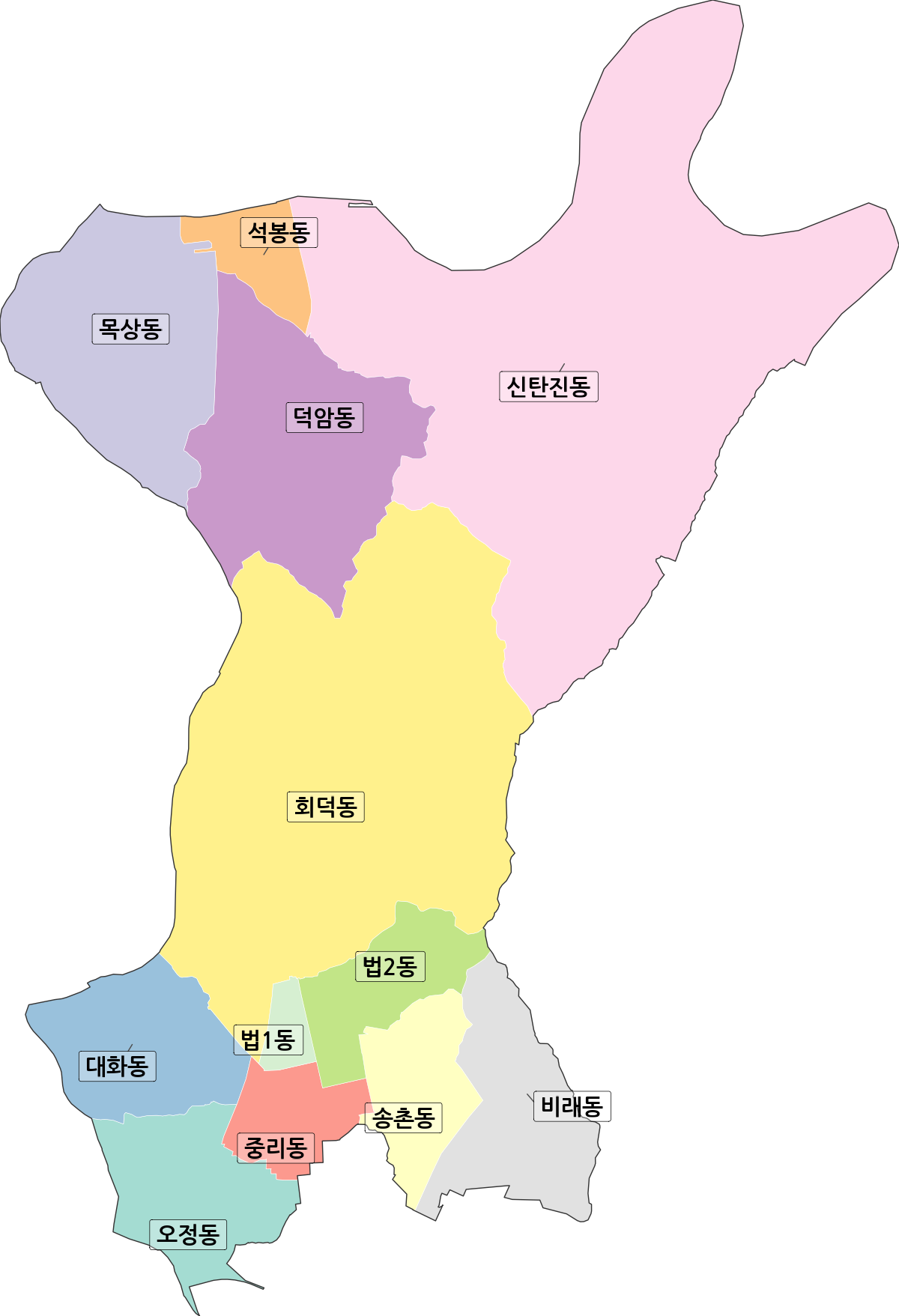 대전광역시 대덕구 행정동 행정구역 경계 지도