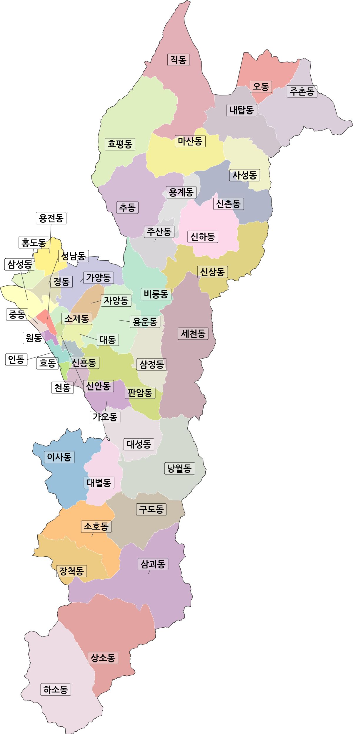 대전광역시 동구 법정동 행정구역 경계 지도