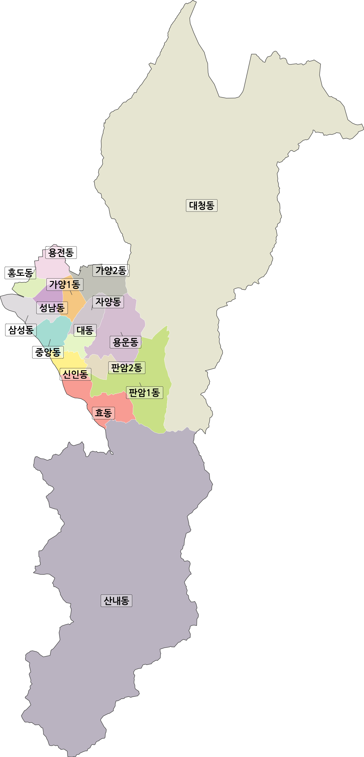 대전광역시 동구 행정동 행정구역 경계 지도