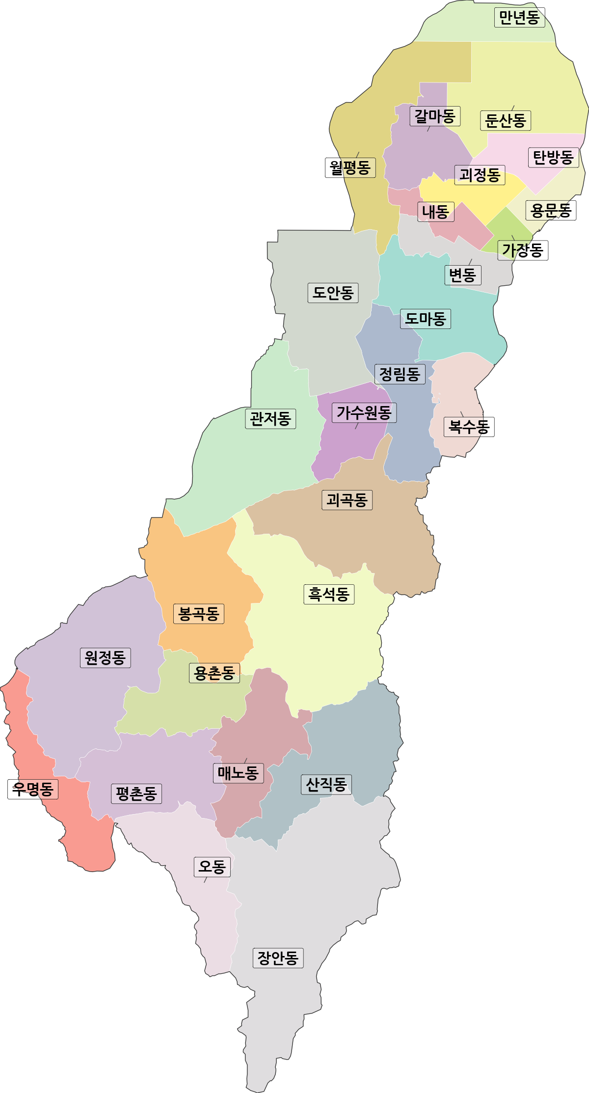 대전광역시 서구 법정동 행정구역 경계 지도
