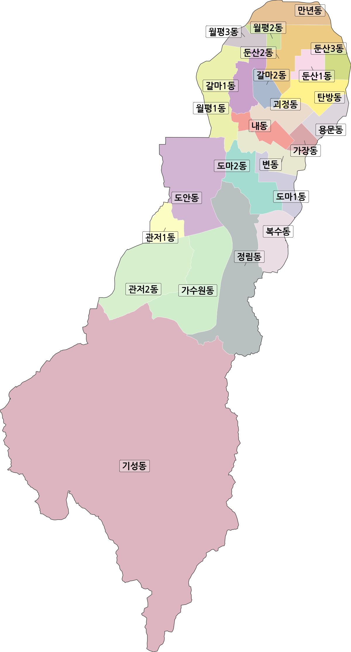 대전광역시 서구 행정동 행정구역 경계 지도