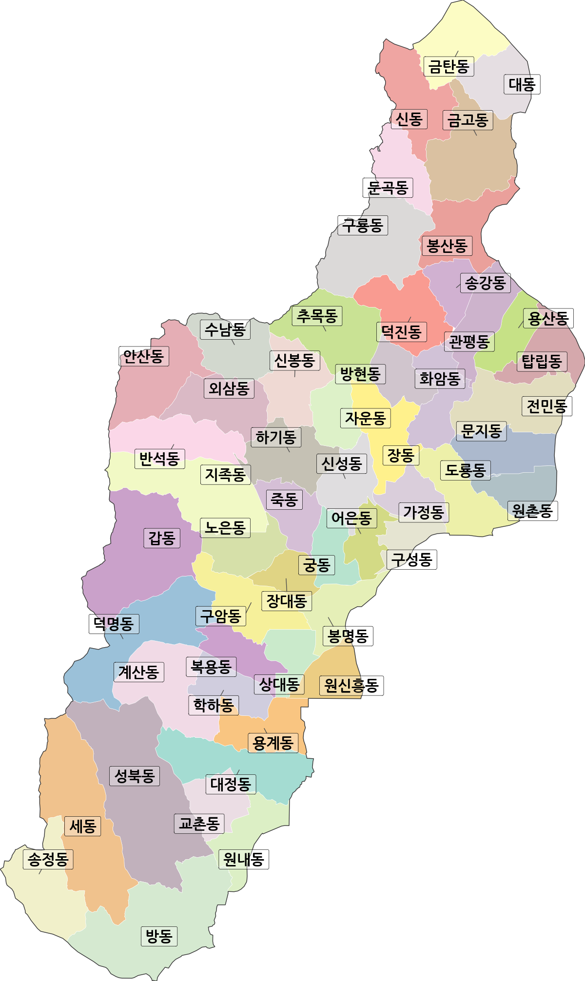 대전광역시 유성구 법정동 행정구역 경계 지도