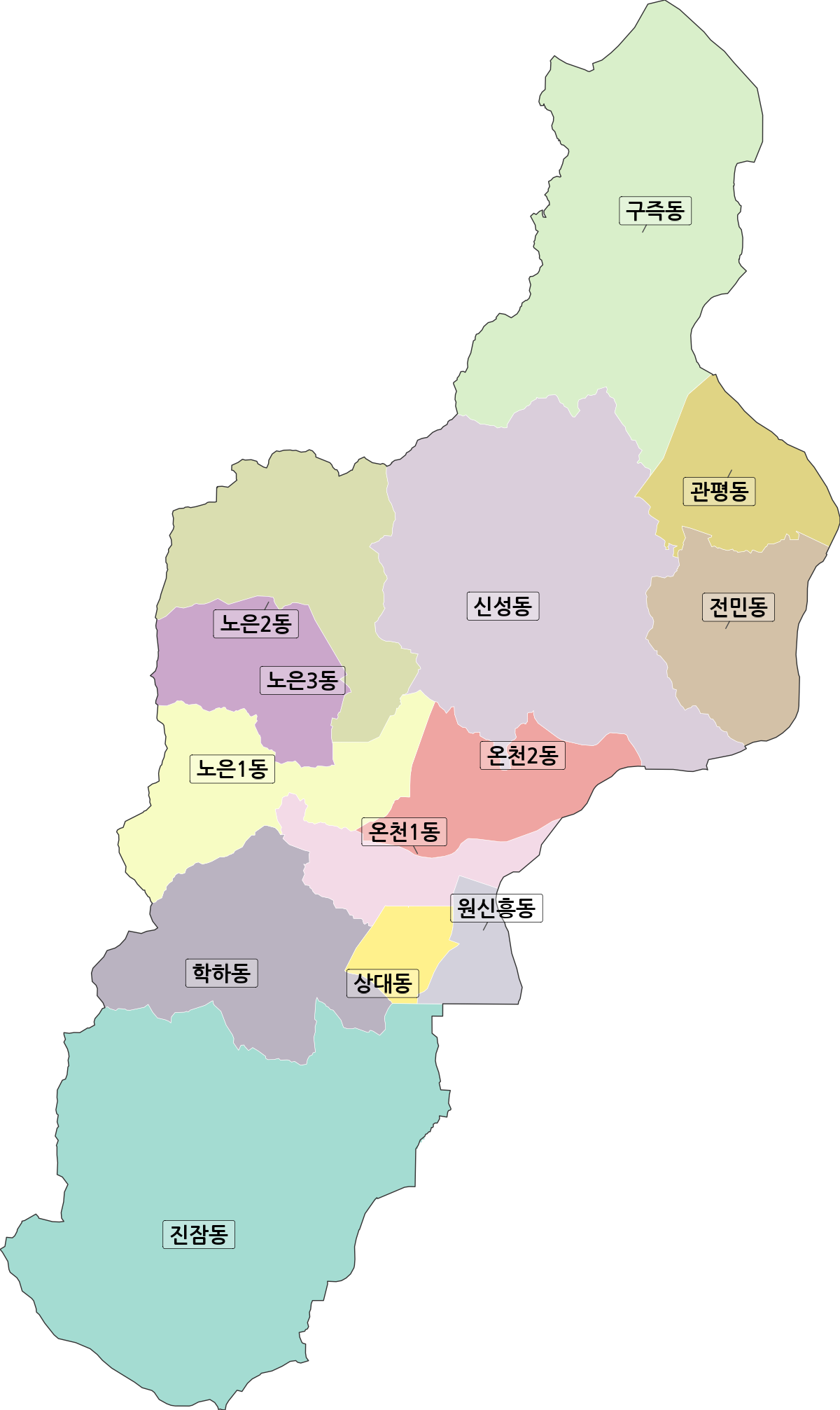 대전광역시 유성구 행정동 행정구역 경계 지도