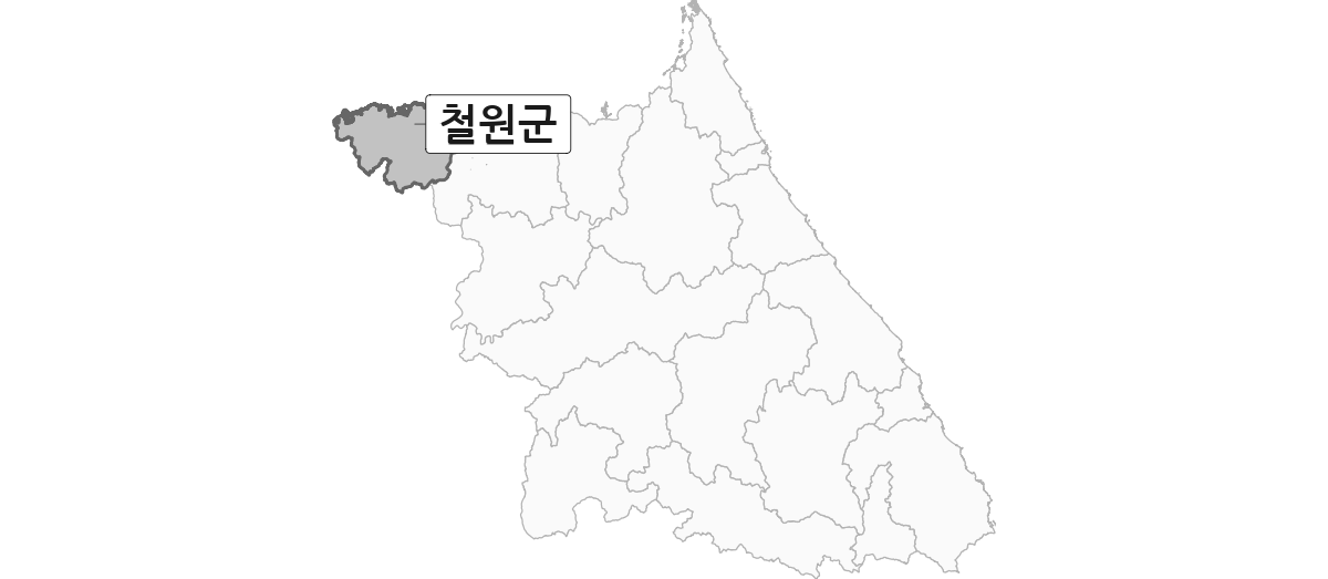 강원특별자치도 범위 내 철원군 행정구역 경계 지도