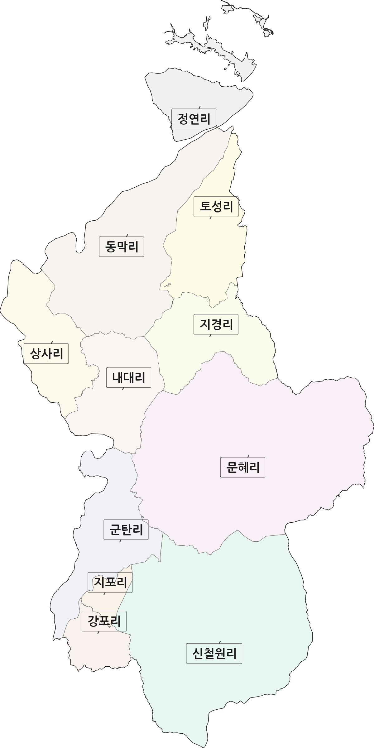 강원특별자치도 철원군 갈말읍 법정동 리 구분 행정구역 경계 지도