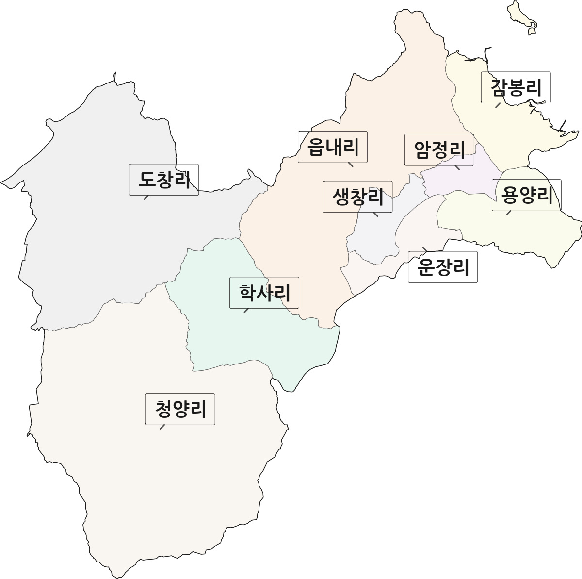 강원특별자치도 철원군 김화읍 법정동 리 구분 행정구역 경계 지도