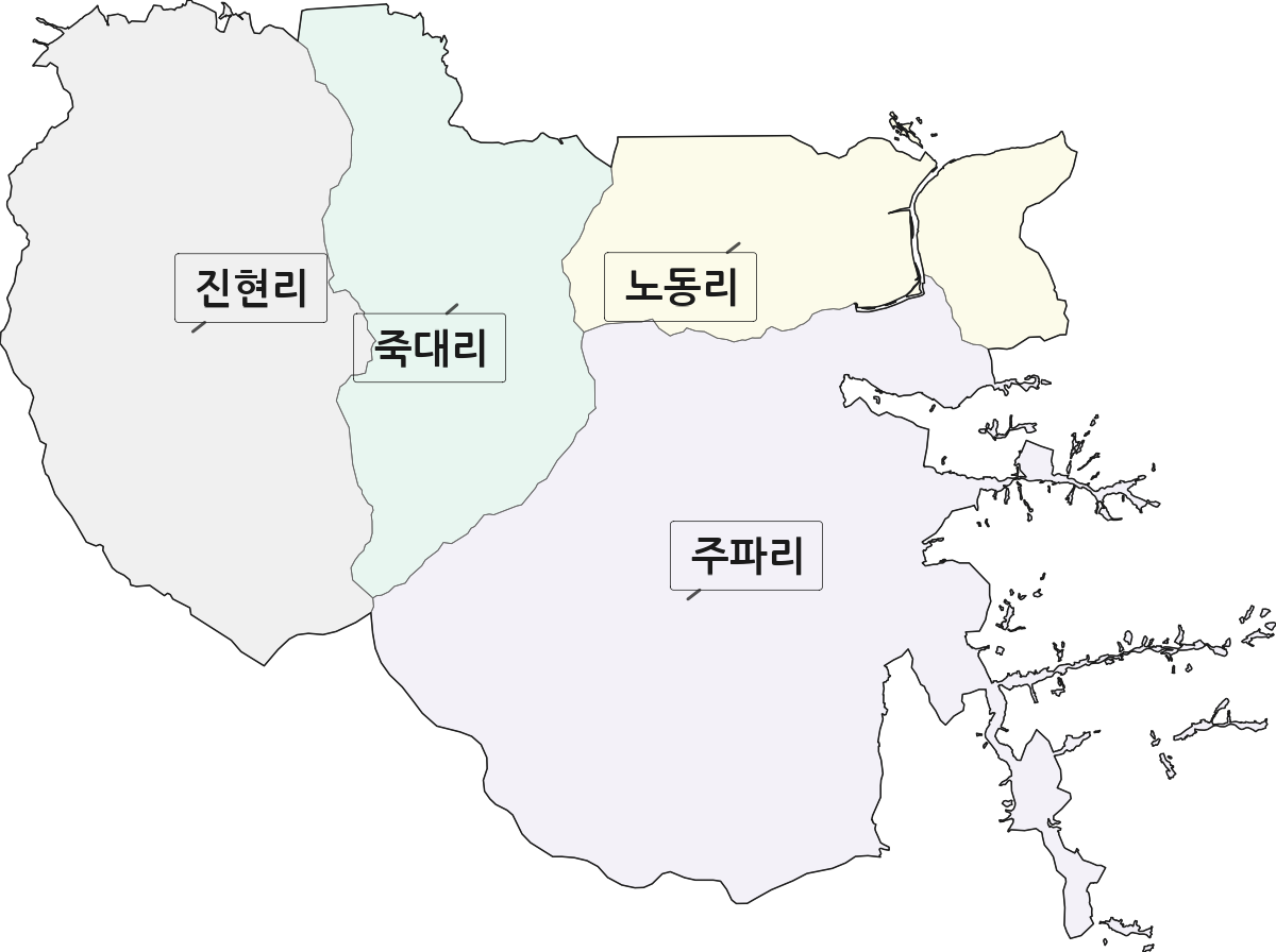 강원특별자치도 철원군 원남면 법정동 리 구분 행정구역 경계 지도