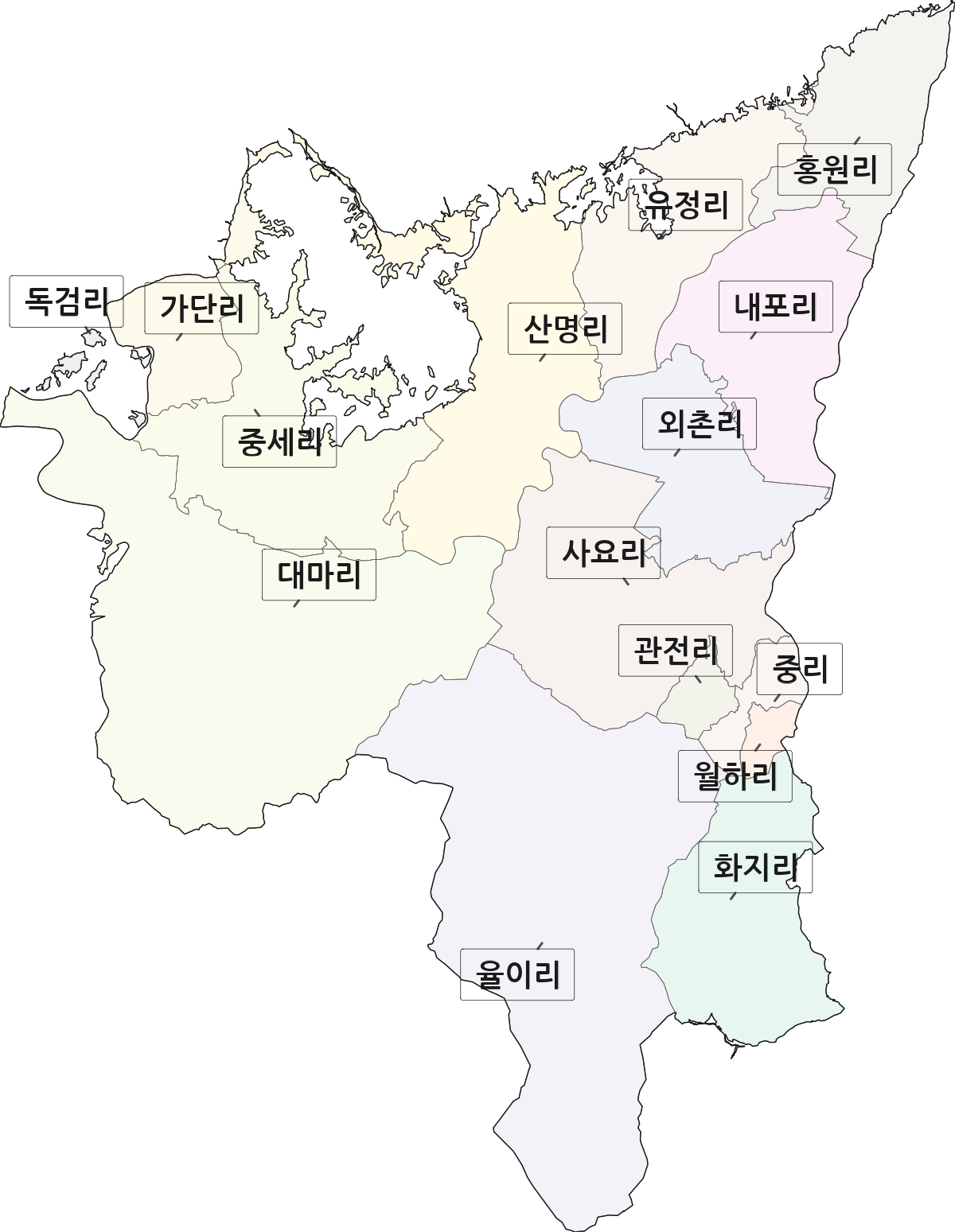 강원특별자치도 철원군 철원읍 법정동 리 구분 행정구역 경계 지도