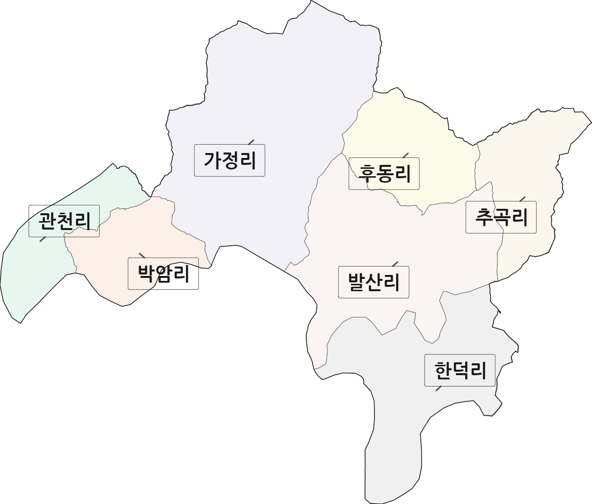 강원특별자치도 춘천시 남면 법정동 리 구분 행정구역 경계 지도