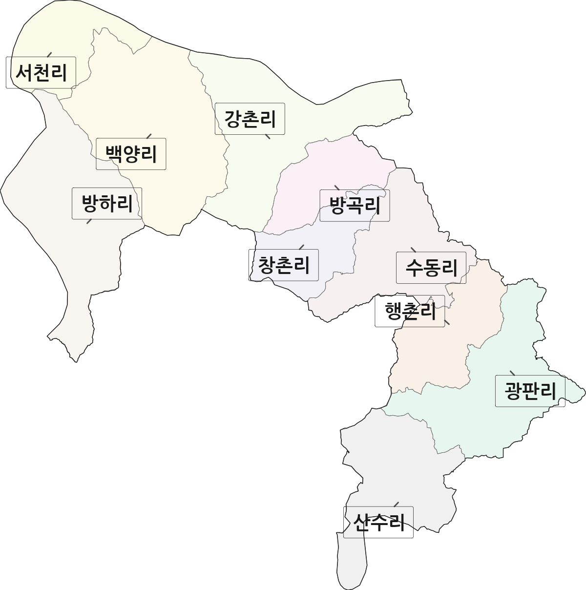 강원특별자치도 춘천시 남산면 법정동 리 구분 행정구역 경계 지도