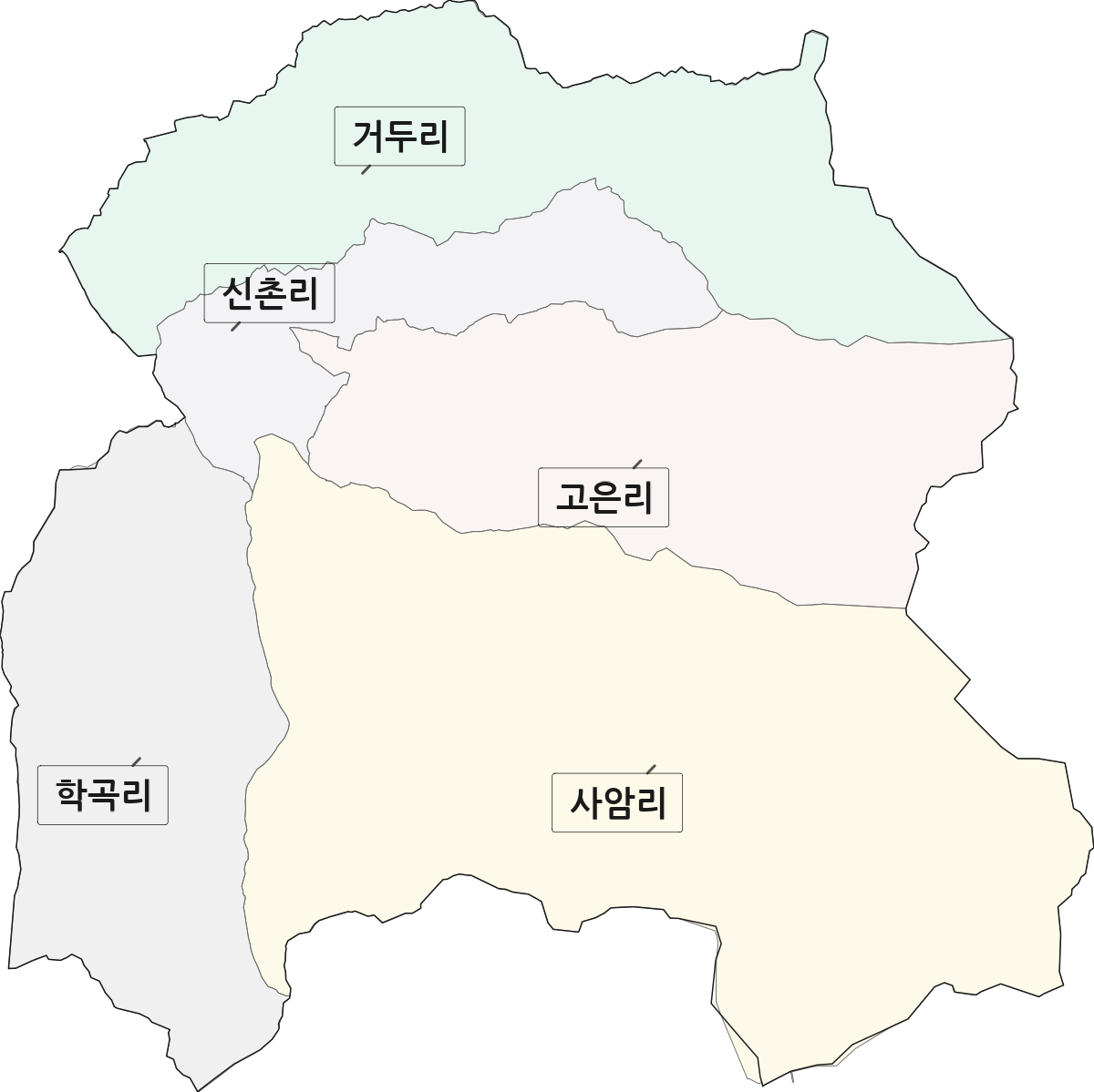 강원특별자치도 춘천시 동내면 법정동 리 구분 행정구역 경계 지도