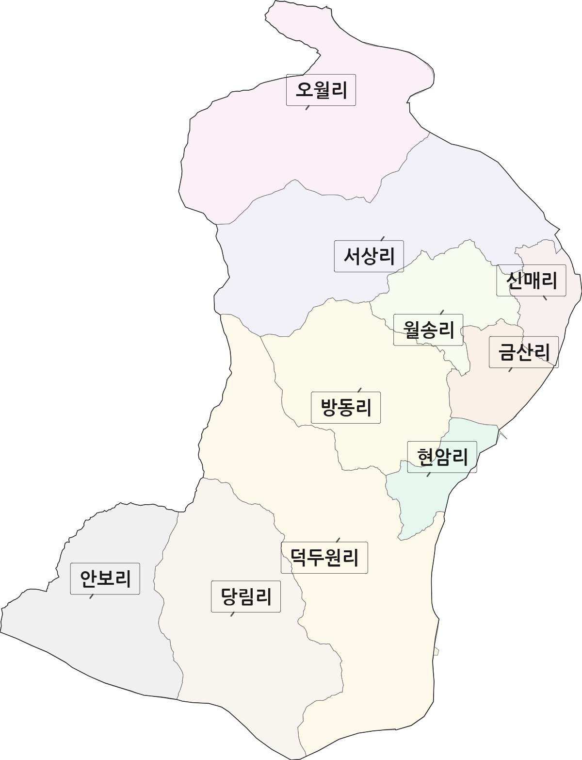 강원특별자치도 춘천시 서면 법정동 리 구분 행정구역 경계 지도