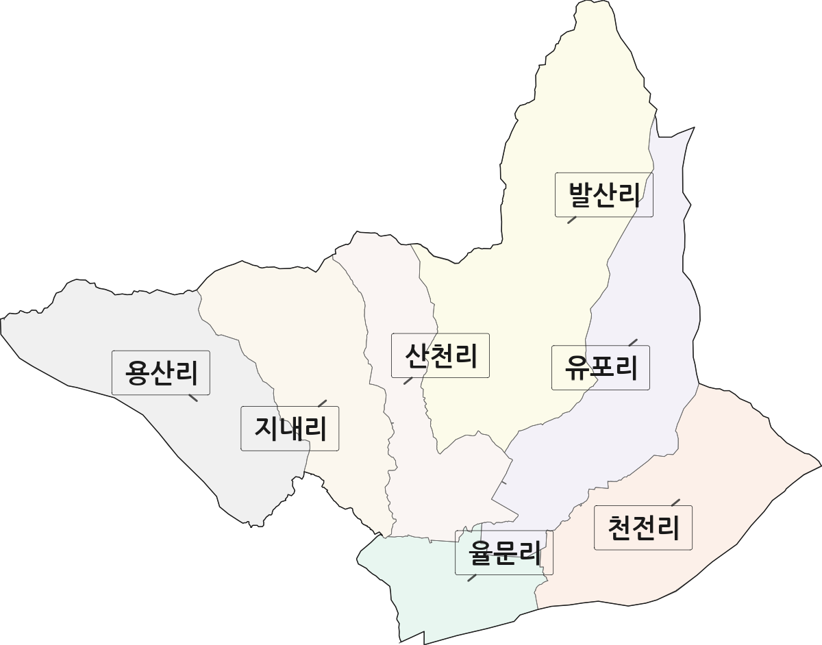 강원특별자치도 춘천시 신북읍 법정동 리 구분 행정구역 경계 지도