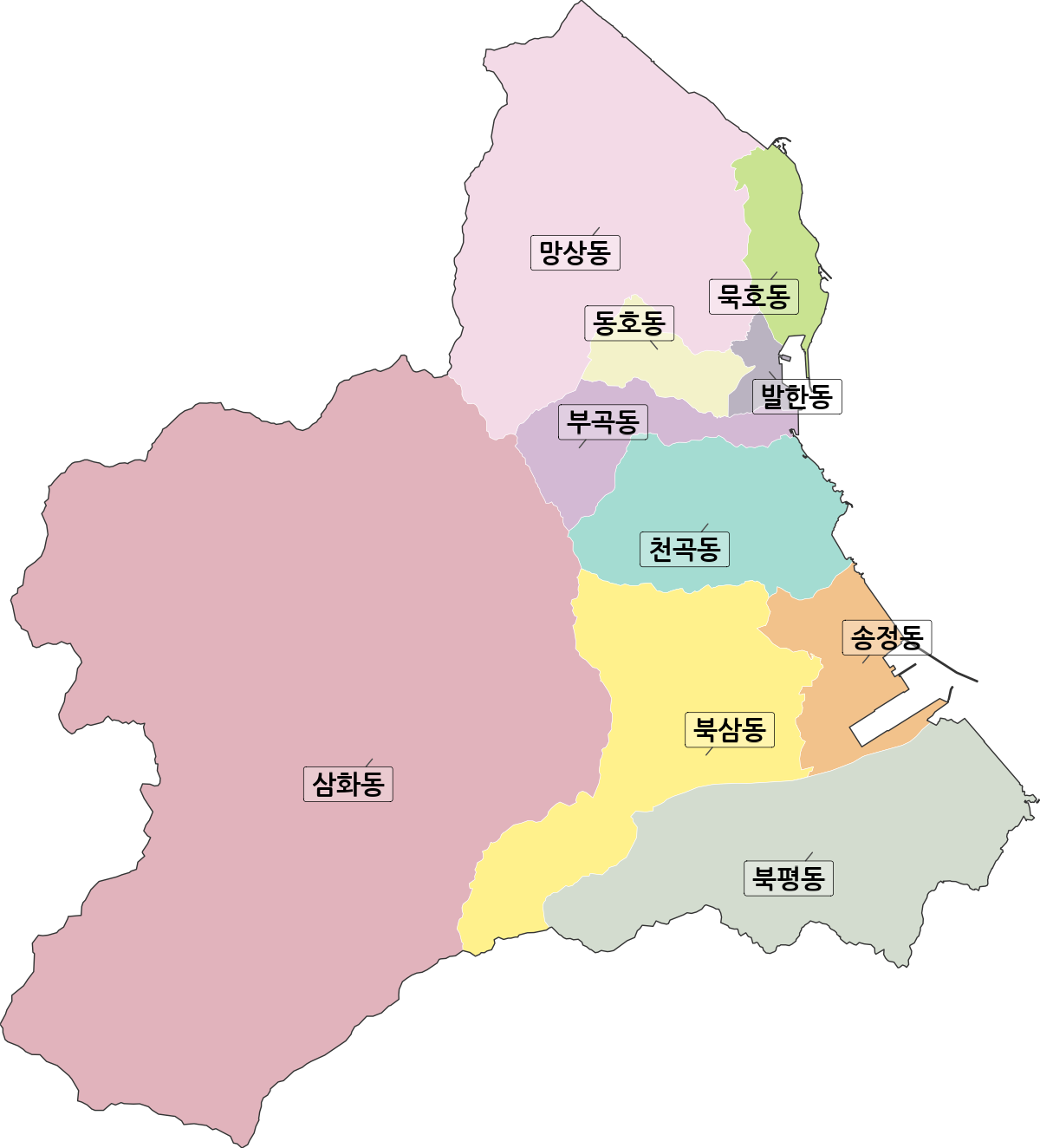 강원특별자치도 동해시 행정동 행정구역 경계 지도