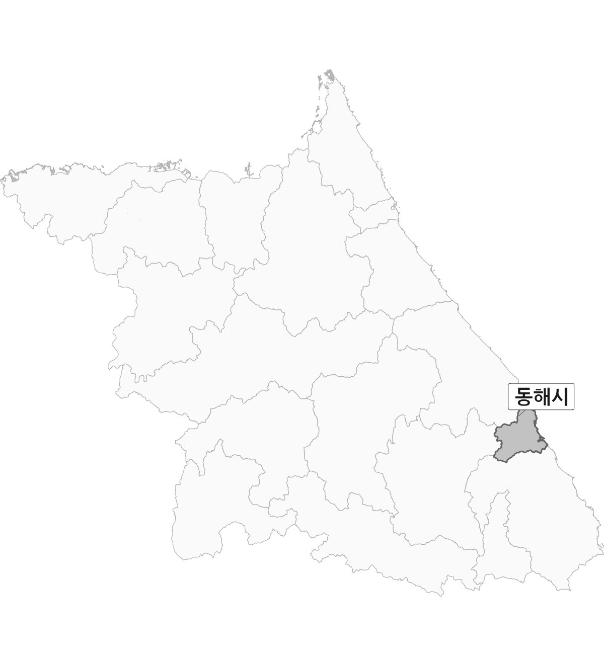 강원특별자치도 범위 내 동해시 행정구역 경계 지도