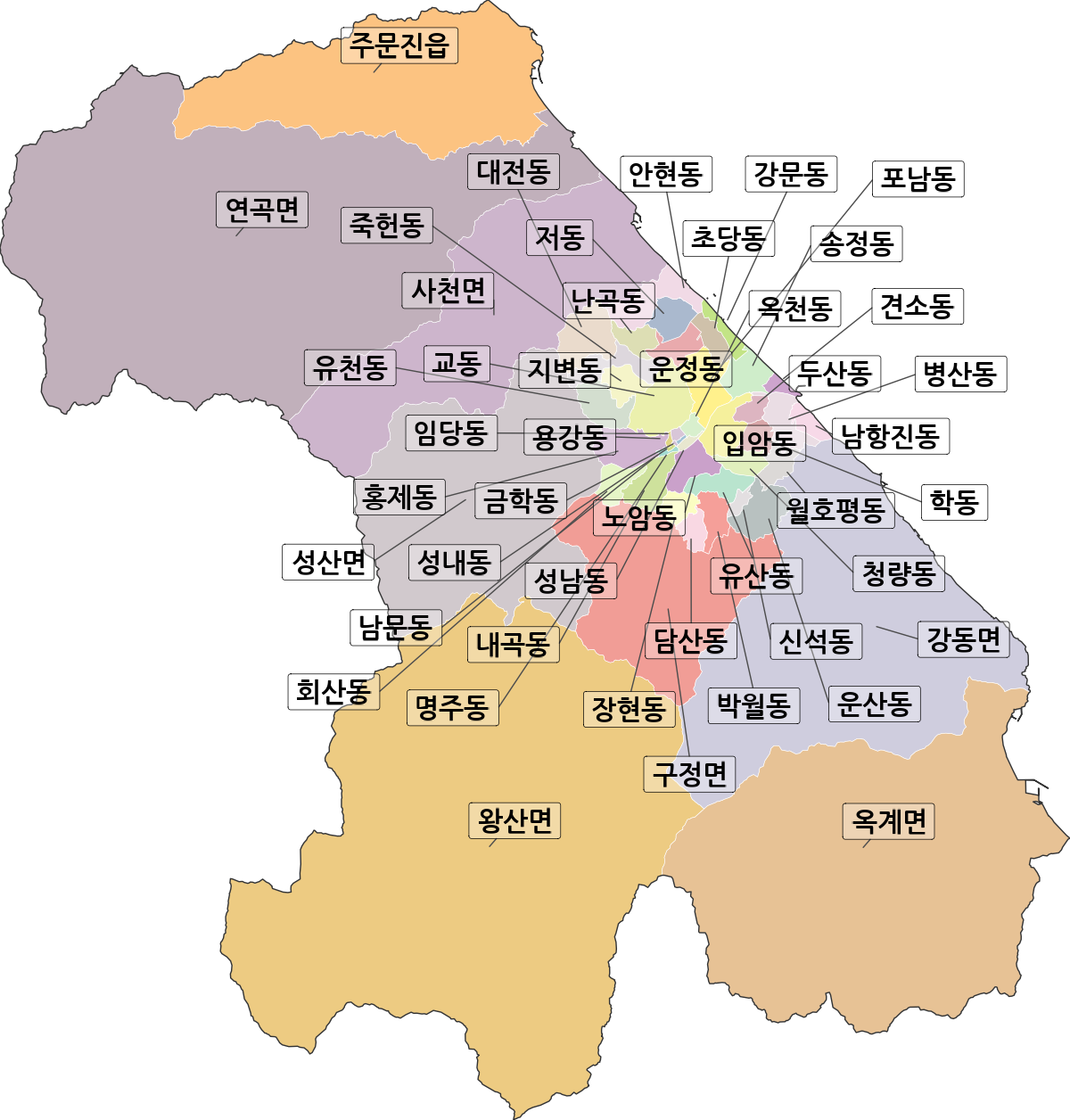 강원특별자치도 강릉시 법정동 행정구역 경계 지도