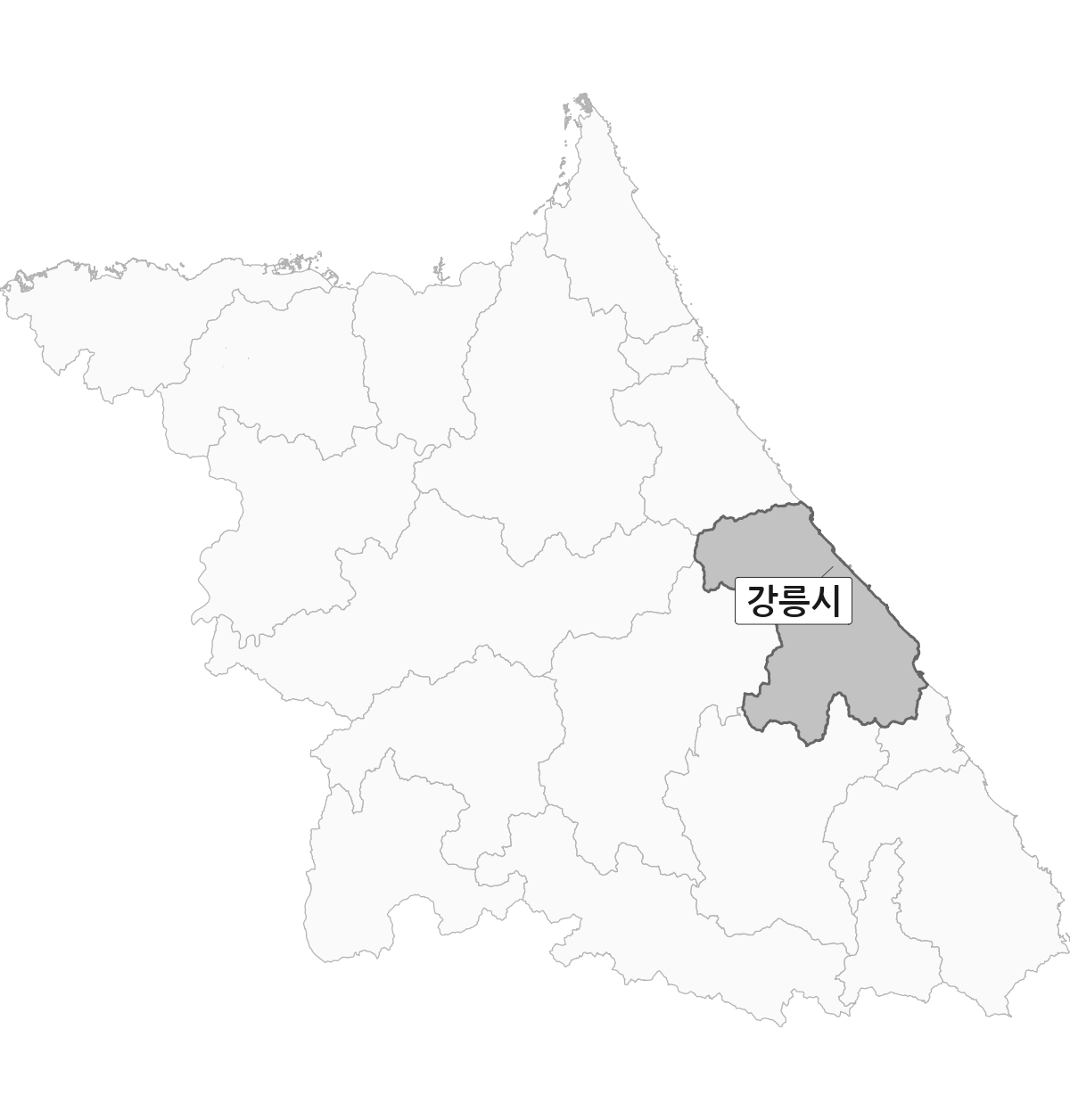 강원특별자치도 범위 내 강릉시 행정구역 경계 지도