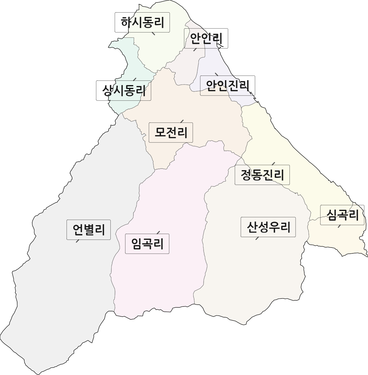 강원특별자치도 강릉시 강동면 법정동 리 구분 행정구역 경계 지도