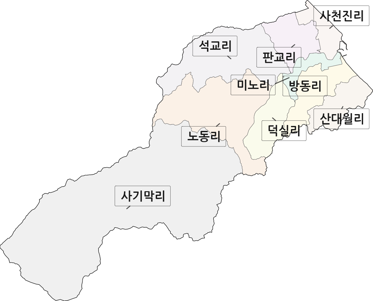 강원특별자치도 강릉시 사천면 법정동 리 구분 행정구역 경계 지도