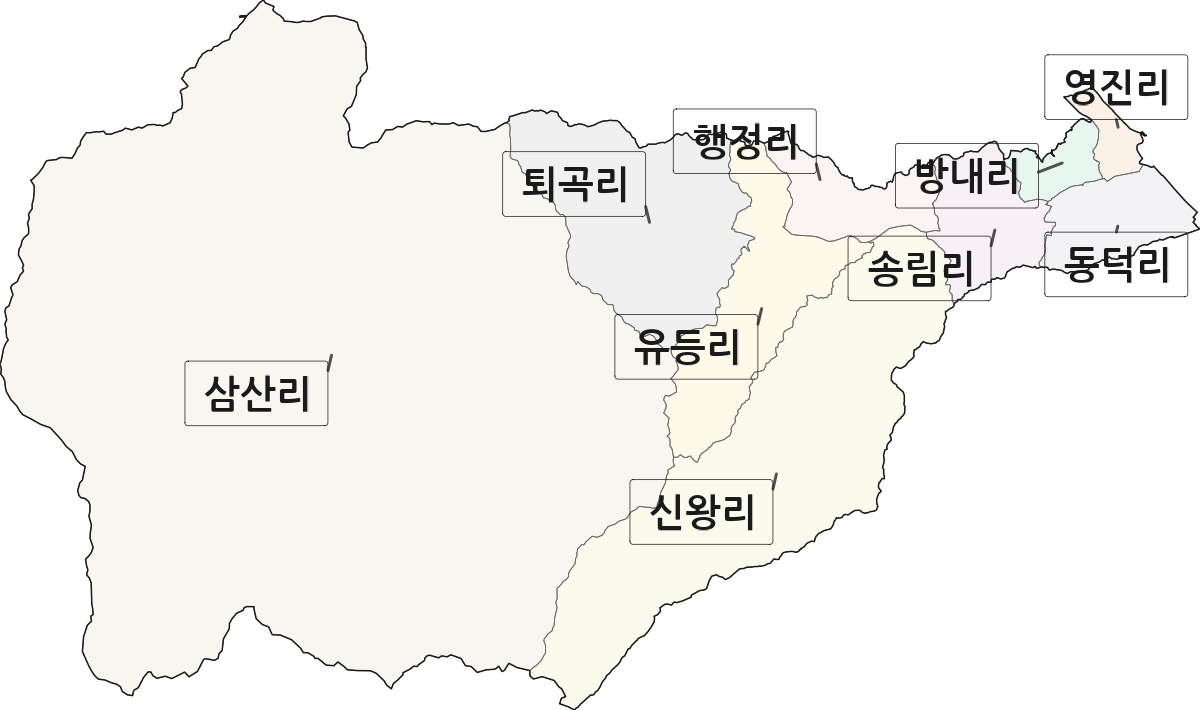 강원특별자치도 강릉시 연곡면 법정동 리 구분 행정구역 경계 지도