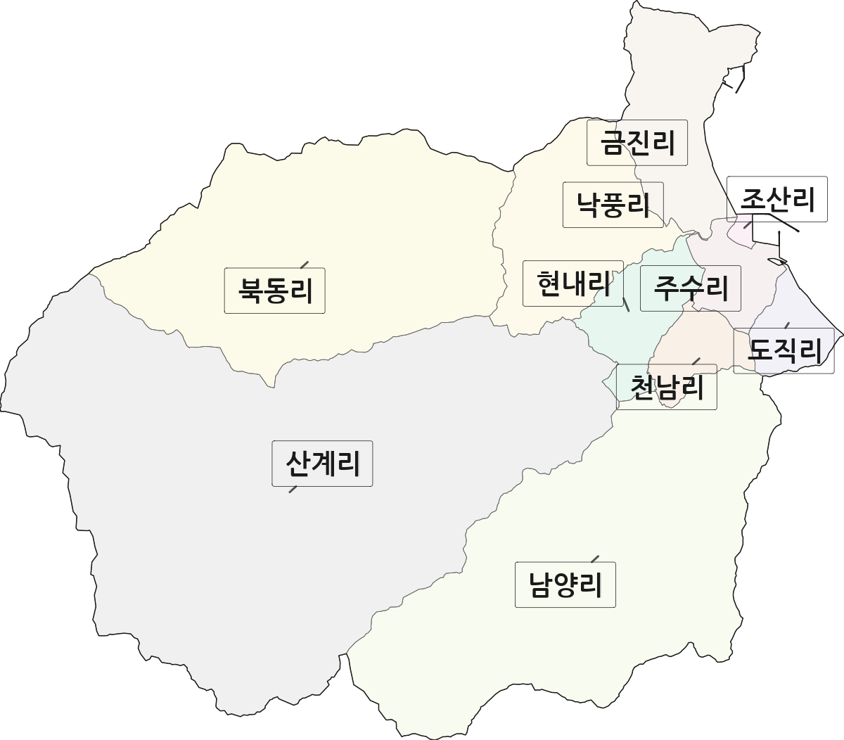강원특별자치도 강릉시 옥계면 법정동 리 구분 행정구역 경계 지도