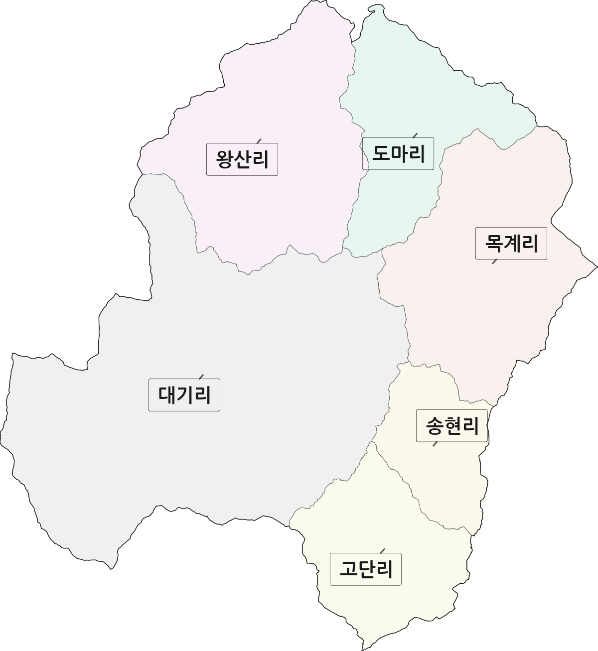 강원특별자치도 강릉시 왕산면 법정동 리 구분 행정구역 경계 지도