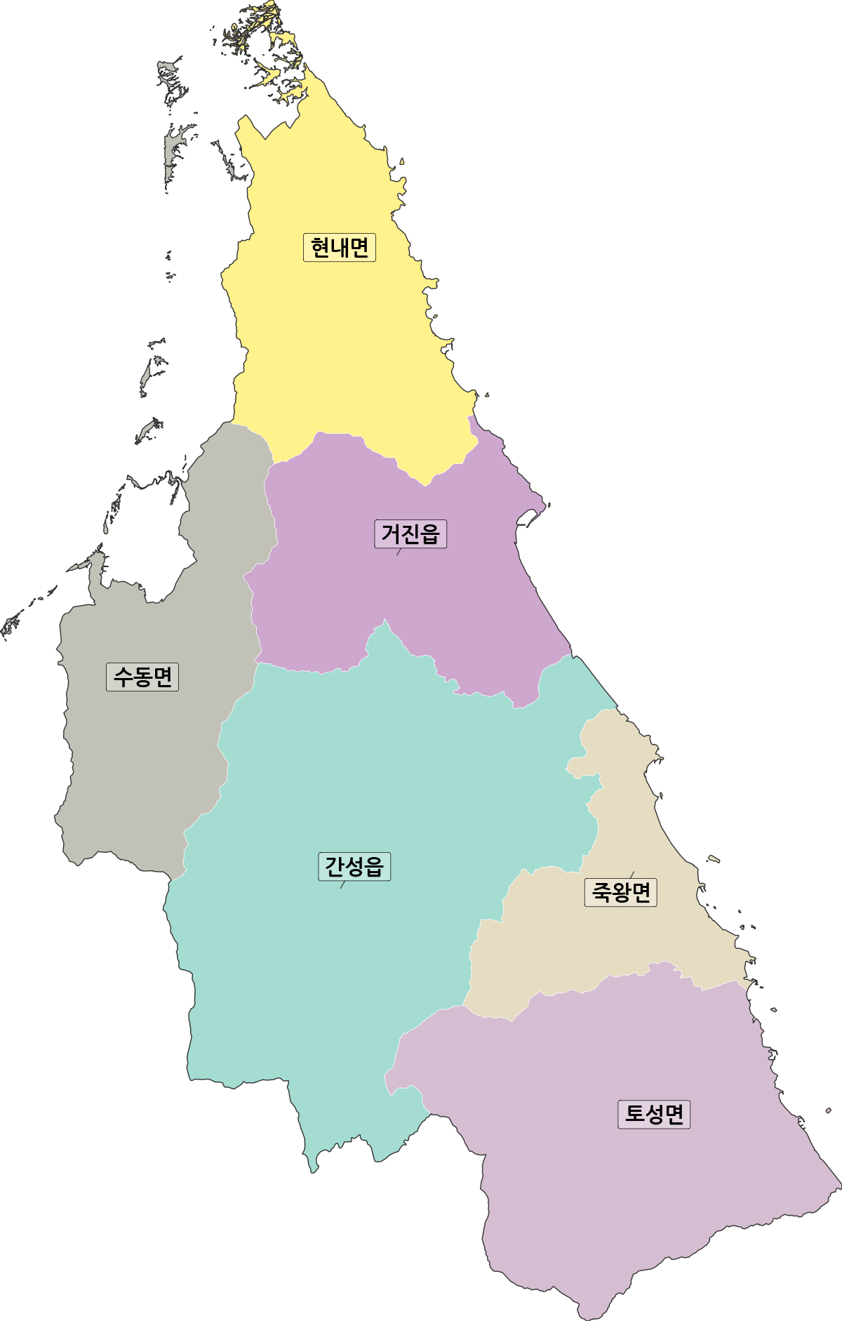 강원특별자치도 고성군 법정동 행정구역 경계 지도
