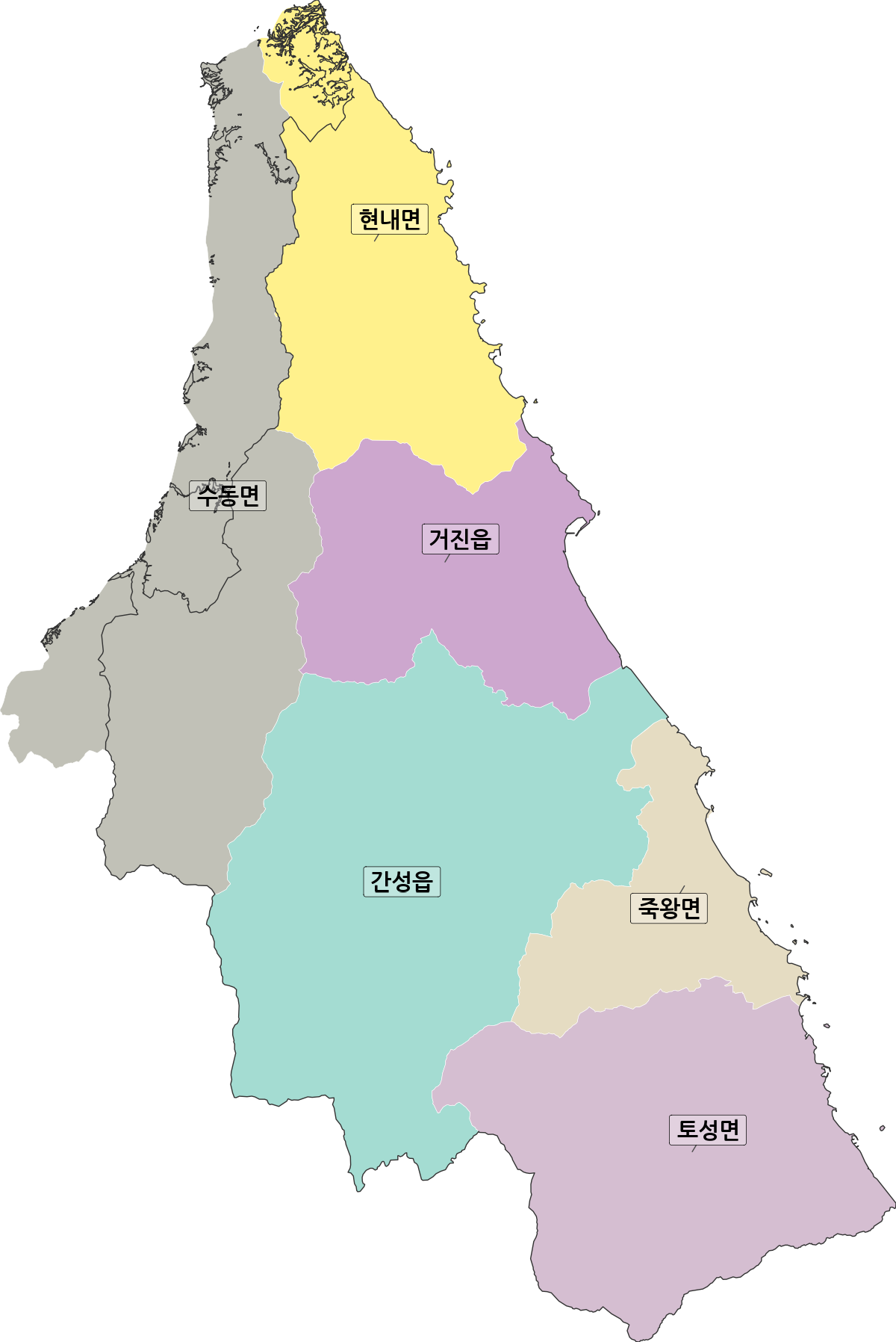 강원특별자치도 고성군 행정동 행정구역 경계 지도