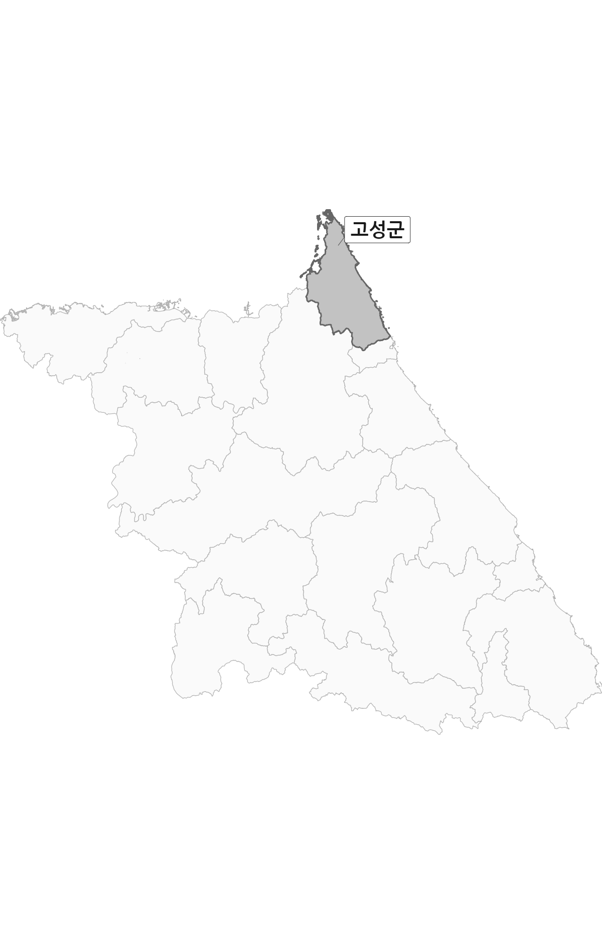 강원특별자치도 범위 내 고성군 행정구역 경계 지도