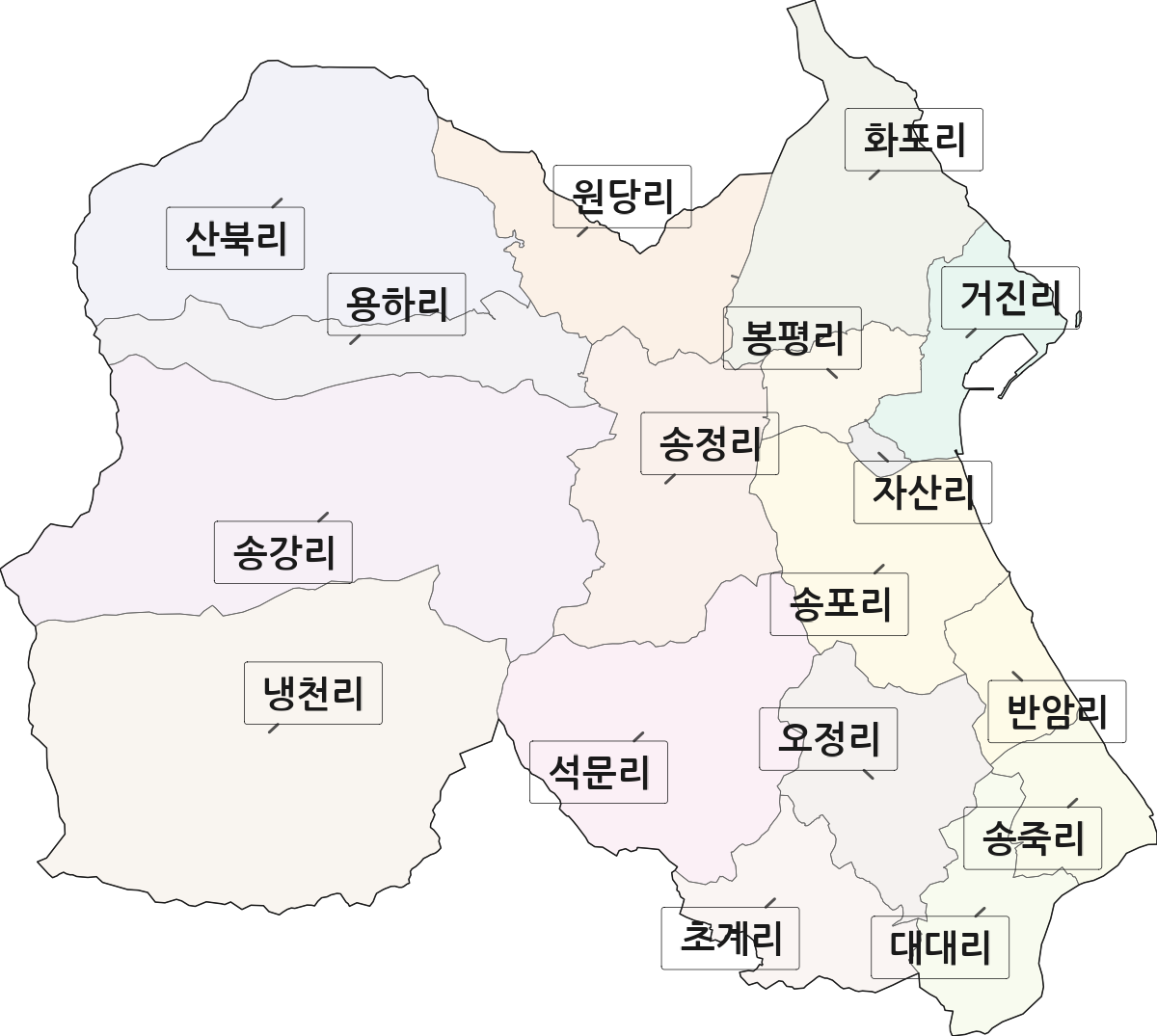 강원특별자치도 고성군 거진읍 법정동 리 구분 행정구역 경계 지도