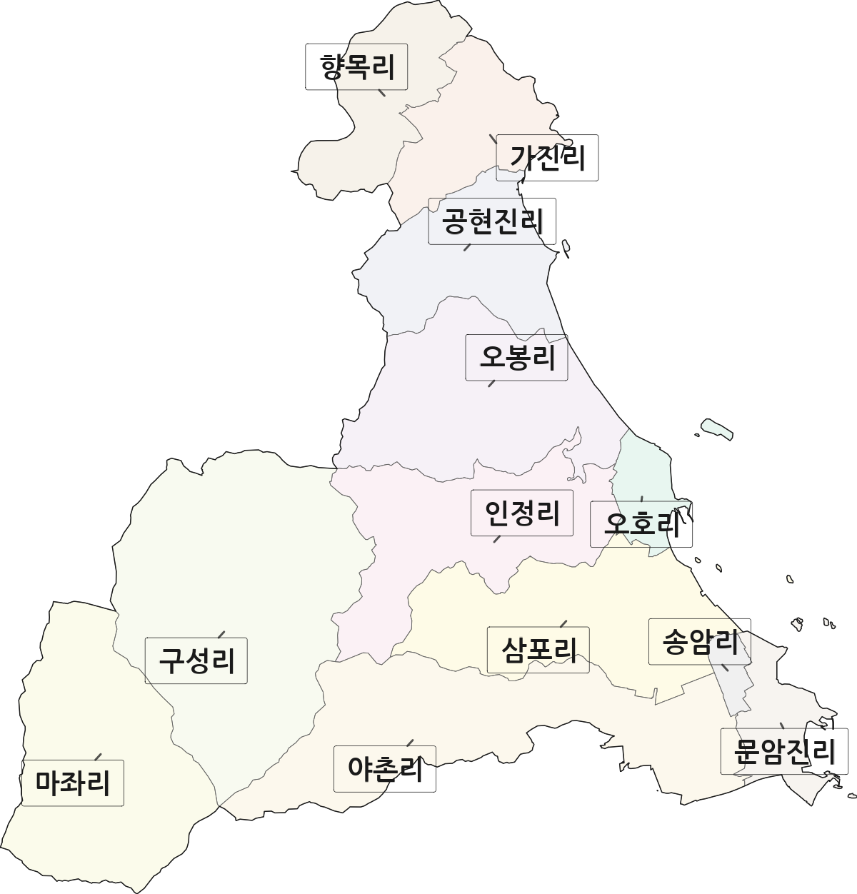강원특별자치도 고성군 죽왕면 법정동 리 구분 행정구역 경계 지도