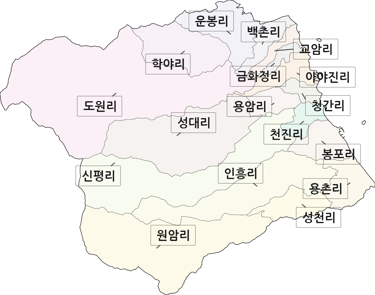 강원특별자치도 고성군 토성면 법정동 리 구분 행정구역 경계 지도
