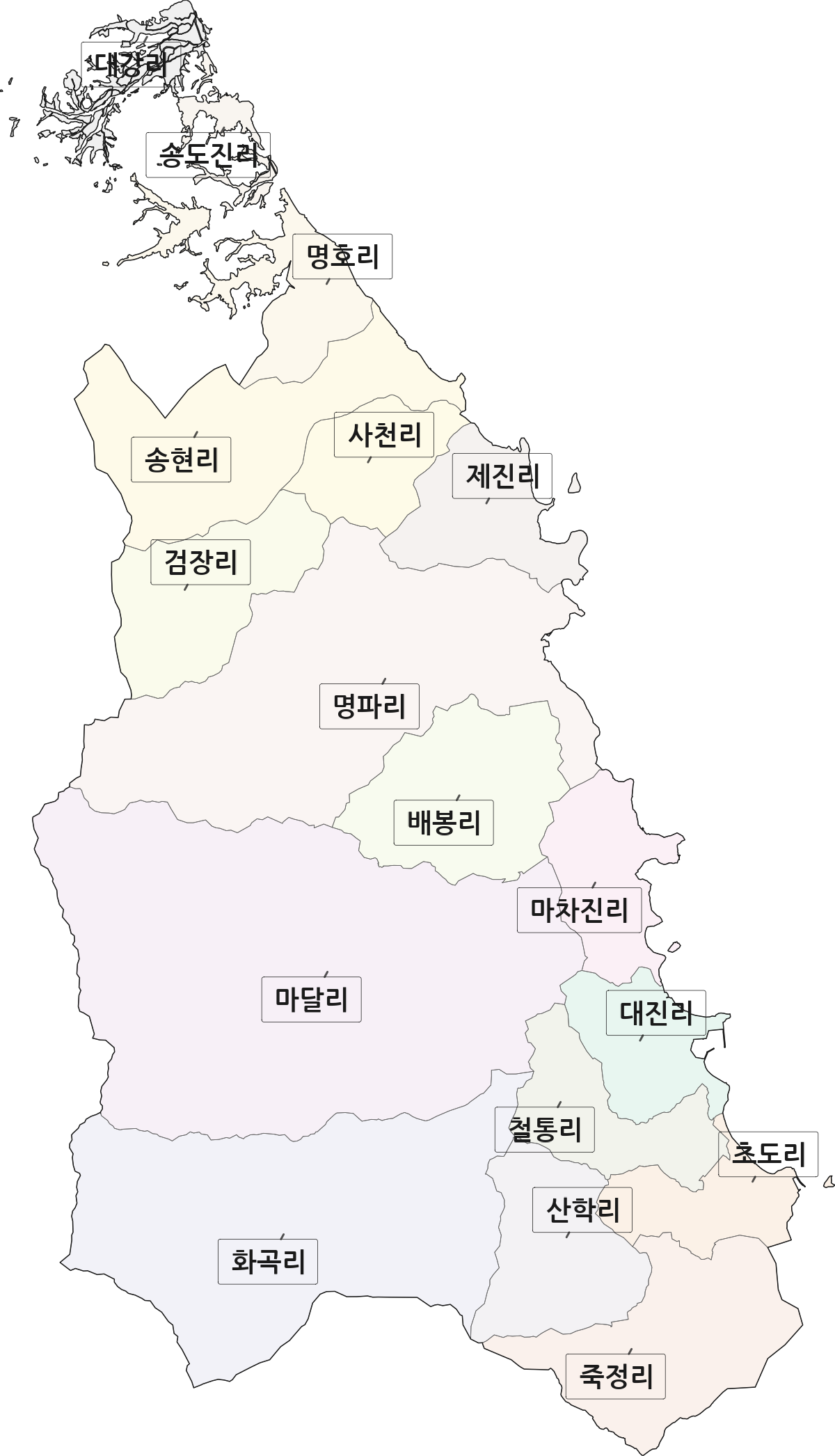 강원특별자치도 고성군 현내면 법정동 리 구분 행정구역 경계 지도