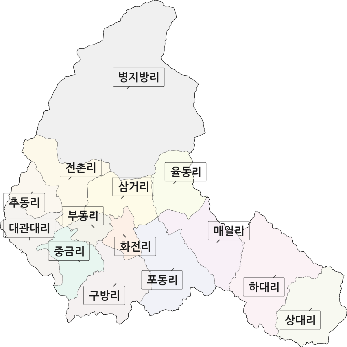 강원특별자치도 횡성군 갑천면 법정동 리 구분 행정구역 경계 지도