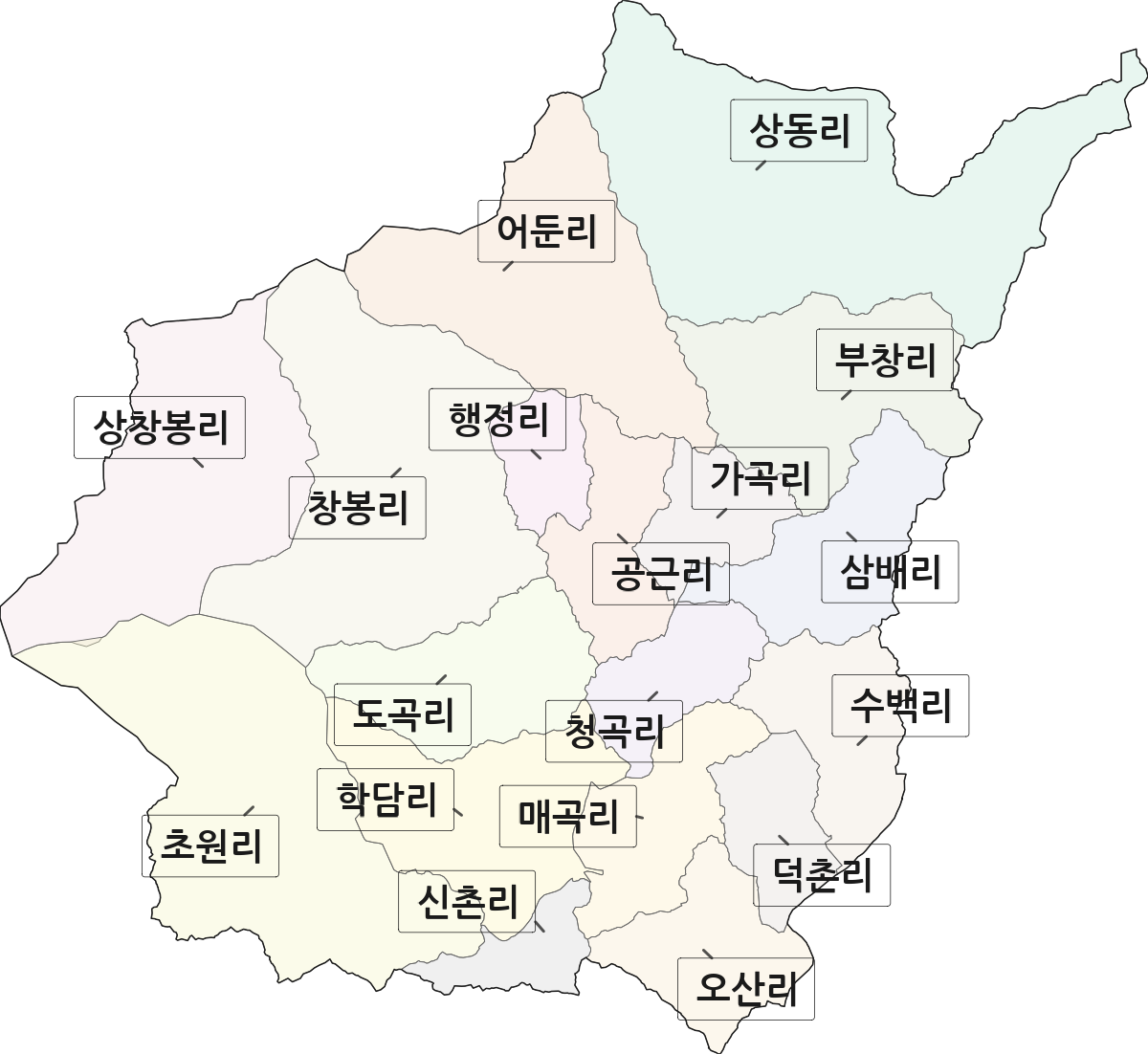 강원특별자치도 횡성군 공근면 법정동 리 구분 행정구역 경계 지도