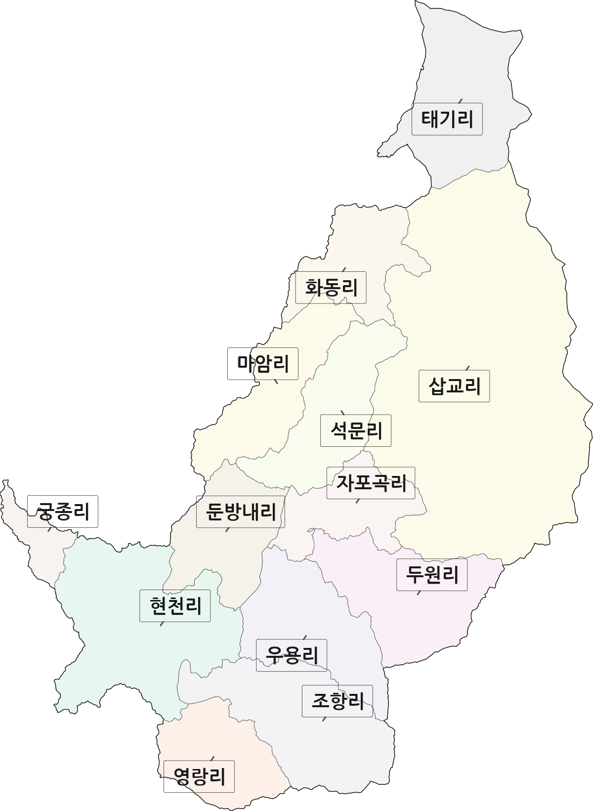 강원특별자치도 횡성군 둔내면 법정동 리 구분 행정구역 경계 지도