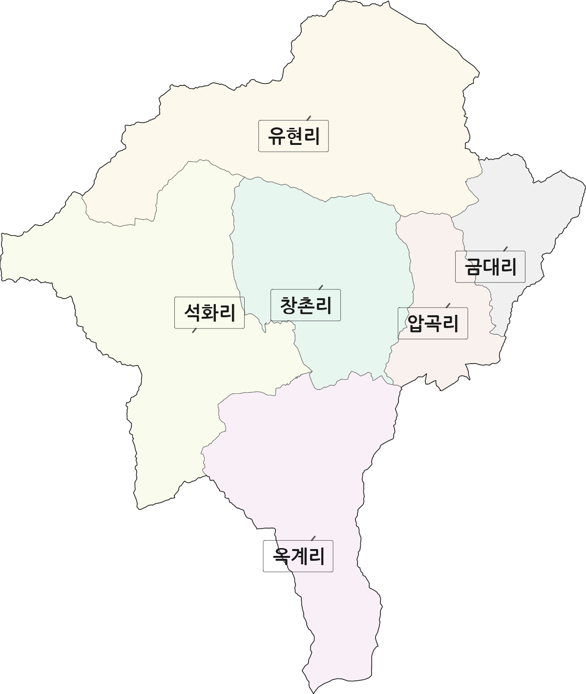 강원특별자치도 횡성군 서원면 법정동 리 구분 행정구역 경계 지도