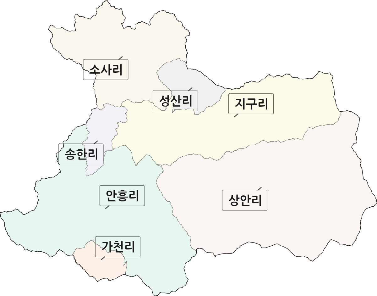 강원특별자치도 횡성군 안흥면 법정동 리 구분 행정구역 경계 지도